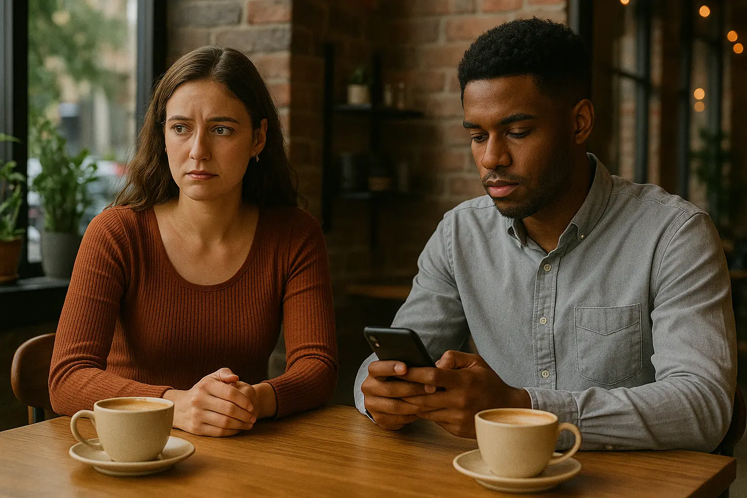 Couple on a first date showing red flags in body language