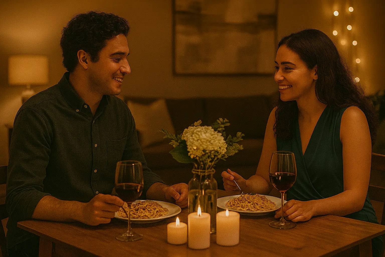 Candlelight dinner setup for a romantic date at home